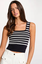 Knitted top wide straps navy blue women