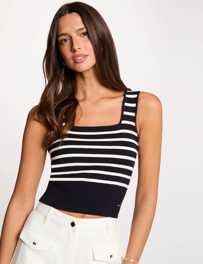 Knitted top wide straps navy blue women