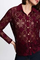 Lace shirt with a notched collar bordeaux women