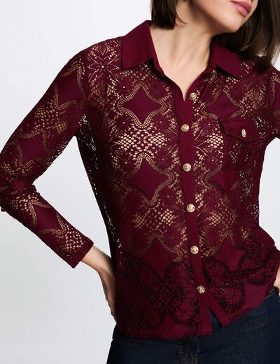 Lace shirt with a notched collar bordeaux women