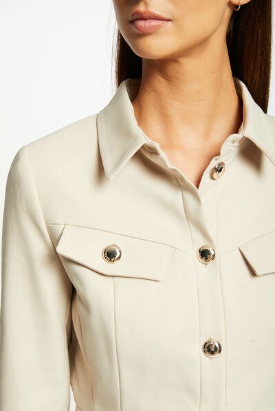 Waisted city jacket 3/4-length sleeves beige ladies'