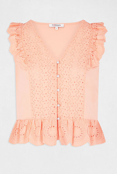 Short-sleeved t-shirt with ruffles medium pink ladies'