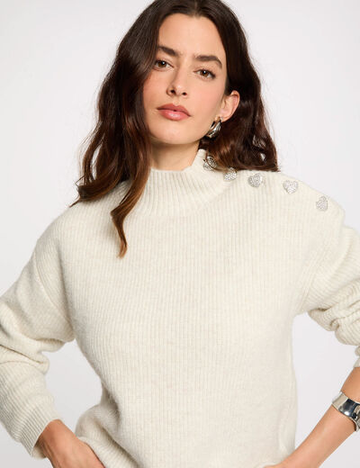 Long-sleeved jumper with buttons ivory women