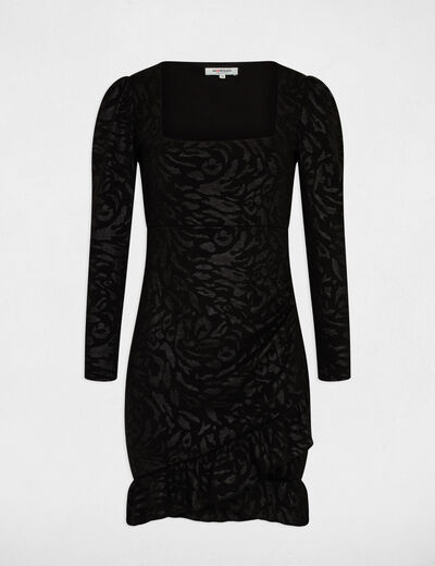 Draped fitted dress abstract print black ladies'