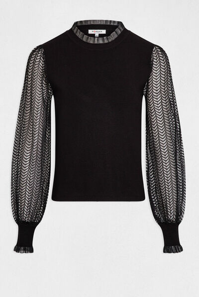 Long-sleeved jumper with lace black ladies'