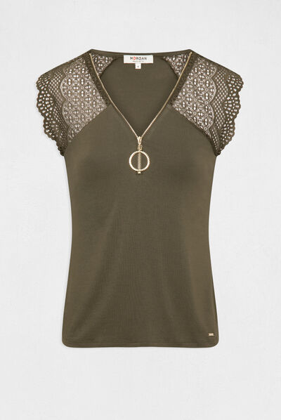 Short-sleeved t-shirt with lace  ladies'