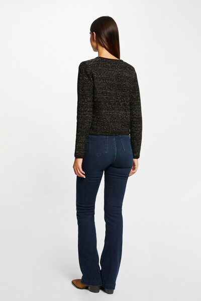 Buttoned cardigan metallised threads black ladies'