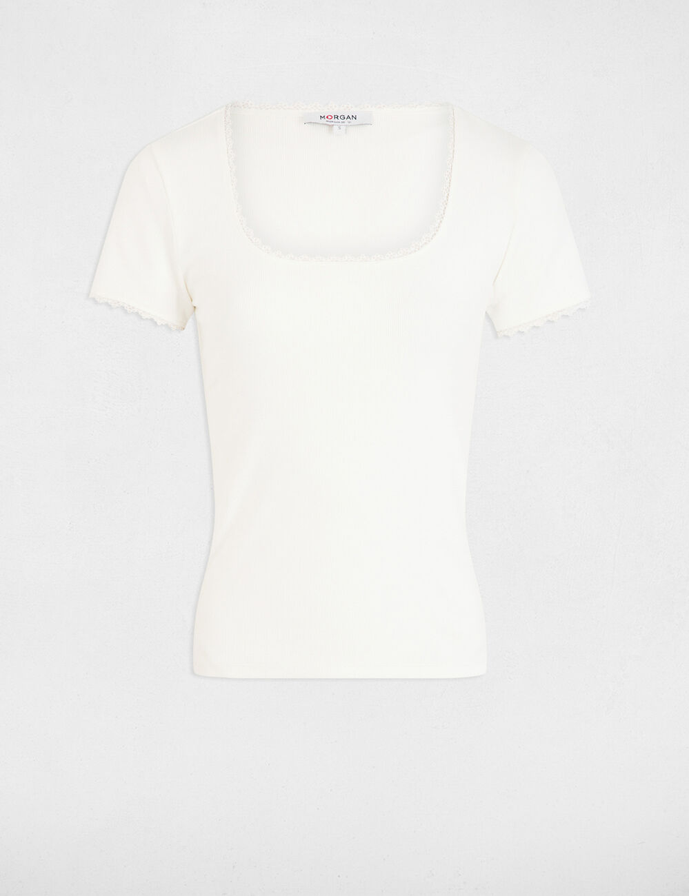 Short-sleeved ribbed t-shirt ivory women