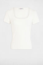 Short-sleeved ribbed t-shirt ivory women