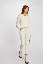 Long-sleeved jumper with zipped collar ivory women