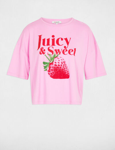 Cropped printed t-shirt pink women