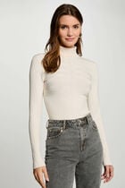 Pull col roulé ajusté ivoire femme
