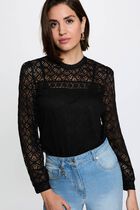 Long-sleeve lace t-shirt black women