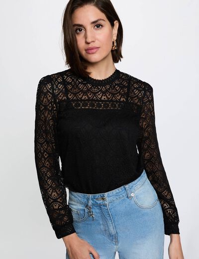 Long-sleeve lace t-shirt black women