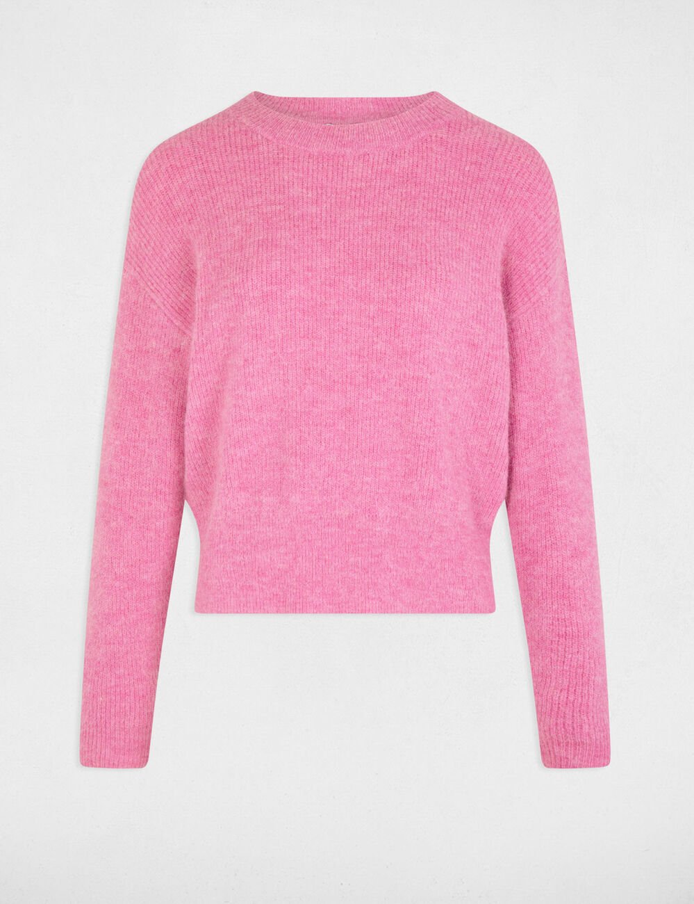 Pull col rond manches longues rose femme