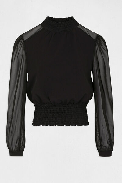 Long-sleevedt-shirt with high collar black ladies'