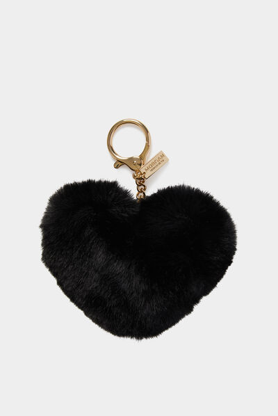 Faux fur heart keychain black ladies'