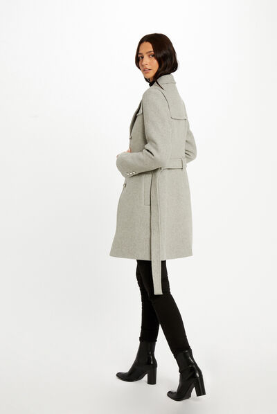 Belted waisted coat light grey ladies'