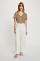 Pearl-embellished v-neck t-shirt taupe women