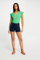 Short-sleeved t-shirt with V-neck green women