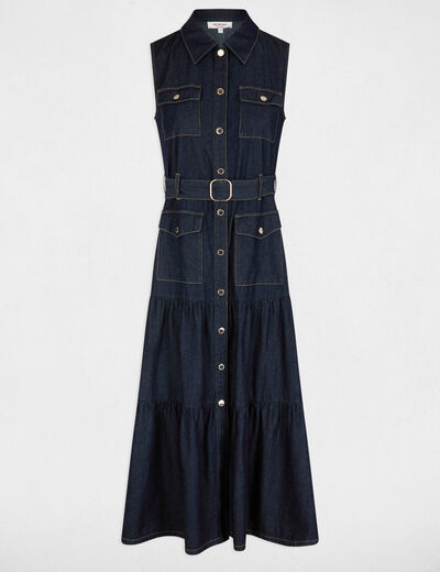 Maxi straight denim dress raw denim women
