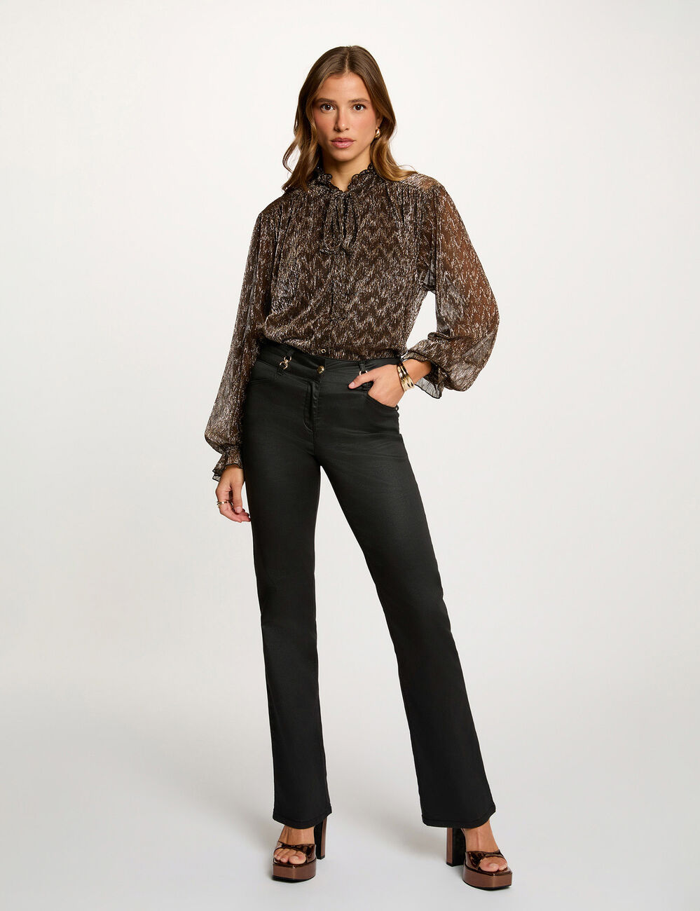 Coated bootcut trousers black women