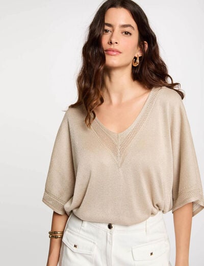 Jumper V-neck short sleeves sand women