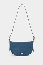 Quilted half moon bag stone wash denim women