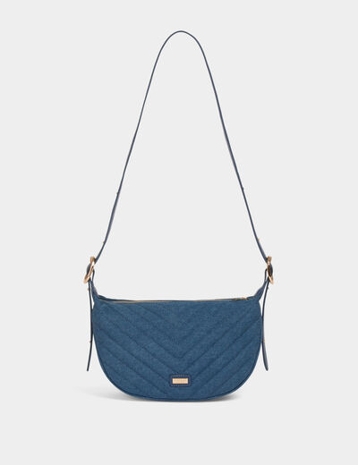 Quilted half moon bag stone wash denim women