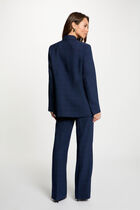 Checked straight blazer navy blue women