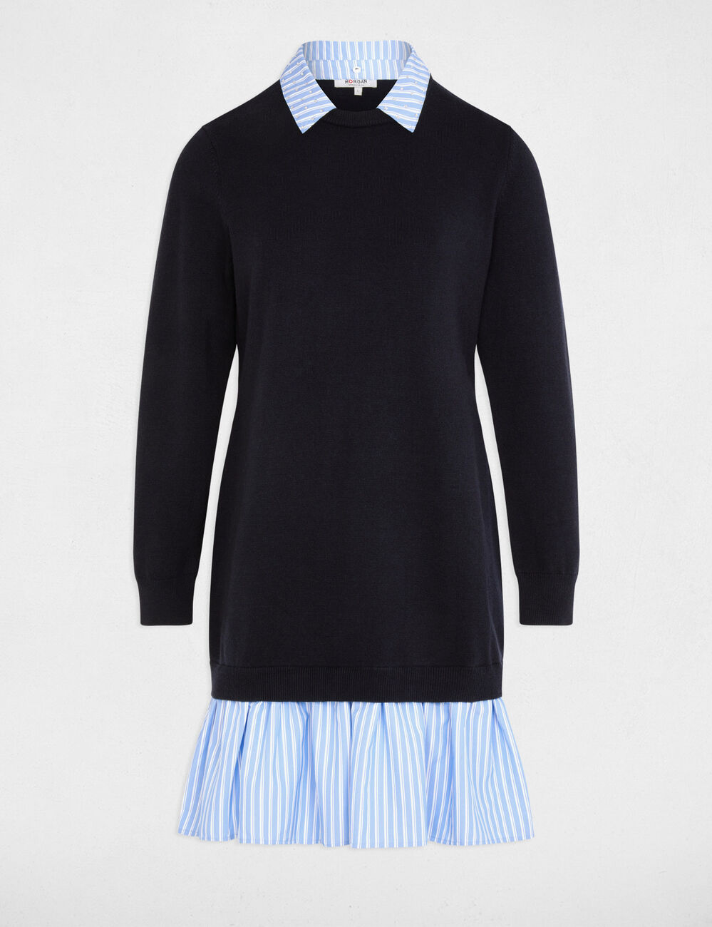 Knitted dress with folded collar navy blue women