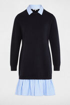 Knitted dress with folded collar navy blue women