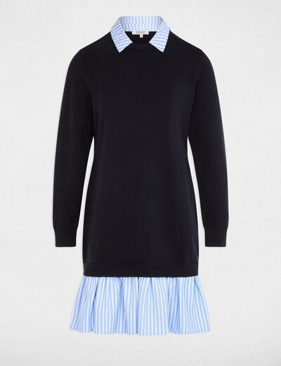 Knitted dress with folded collar navy blue women