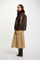 Short jacket with fur collar dark brown women