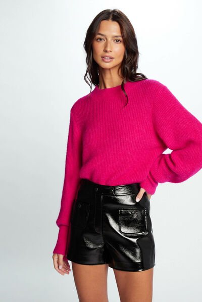 Long-sleeved jumper with high collar medium pink ladies'