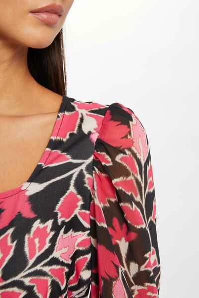 3/4-length sleeved t-shirt vegetal print multico ladies'