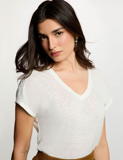 V-neck short-sleeve t-shirt white women