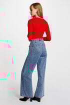 Long-sleeved jumper buttons fine knit medium red women