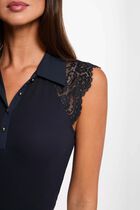 Lace t-shirt with turn-down collar navy blue women