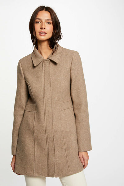 Zipped waisted coat beige ladies'