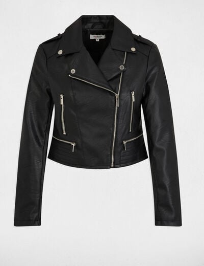 Blouson droit avec col cranté à revers noir femme