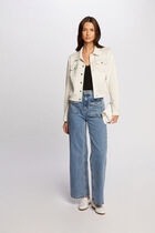 Buttoned suede jacket ecru women