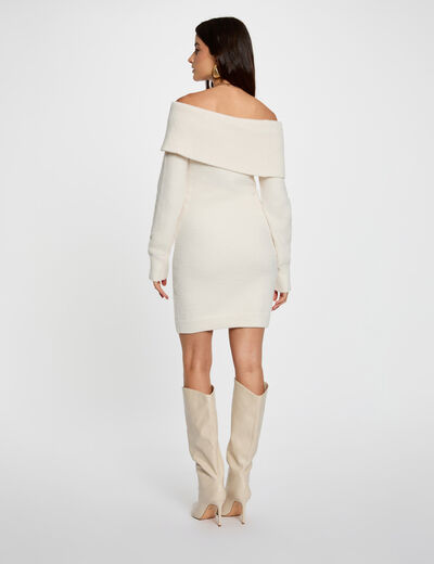 Knitted dress with Bardot neckline ivory women