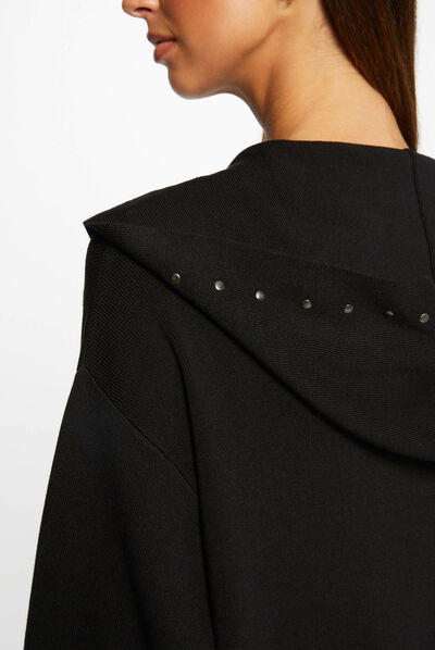 Long cardigan with hood and studs black ladies'