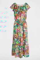 Robe midi évasée imprimée multicolore femme