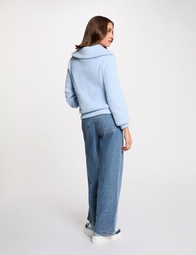 Long-sleeved jumper with zipped collar sky blue women