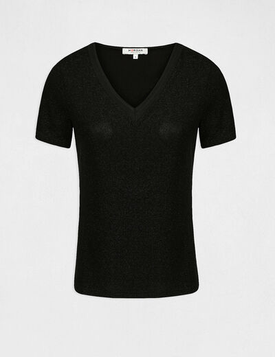 Short-sleeved t-shirt with V-neck black ladies'