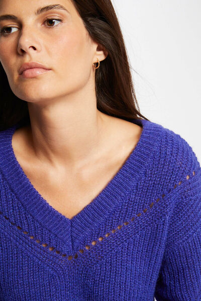 Long-sleeved jumper with V-neck purple ladies'