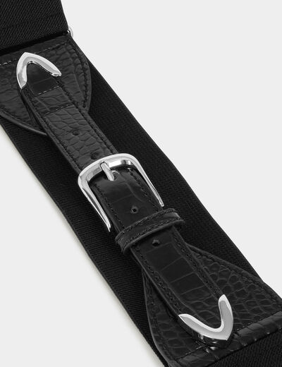 Elasticised belt with croc effect black ladies'
