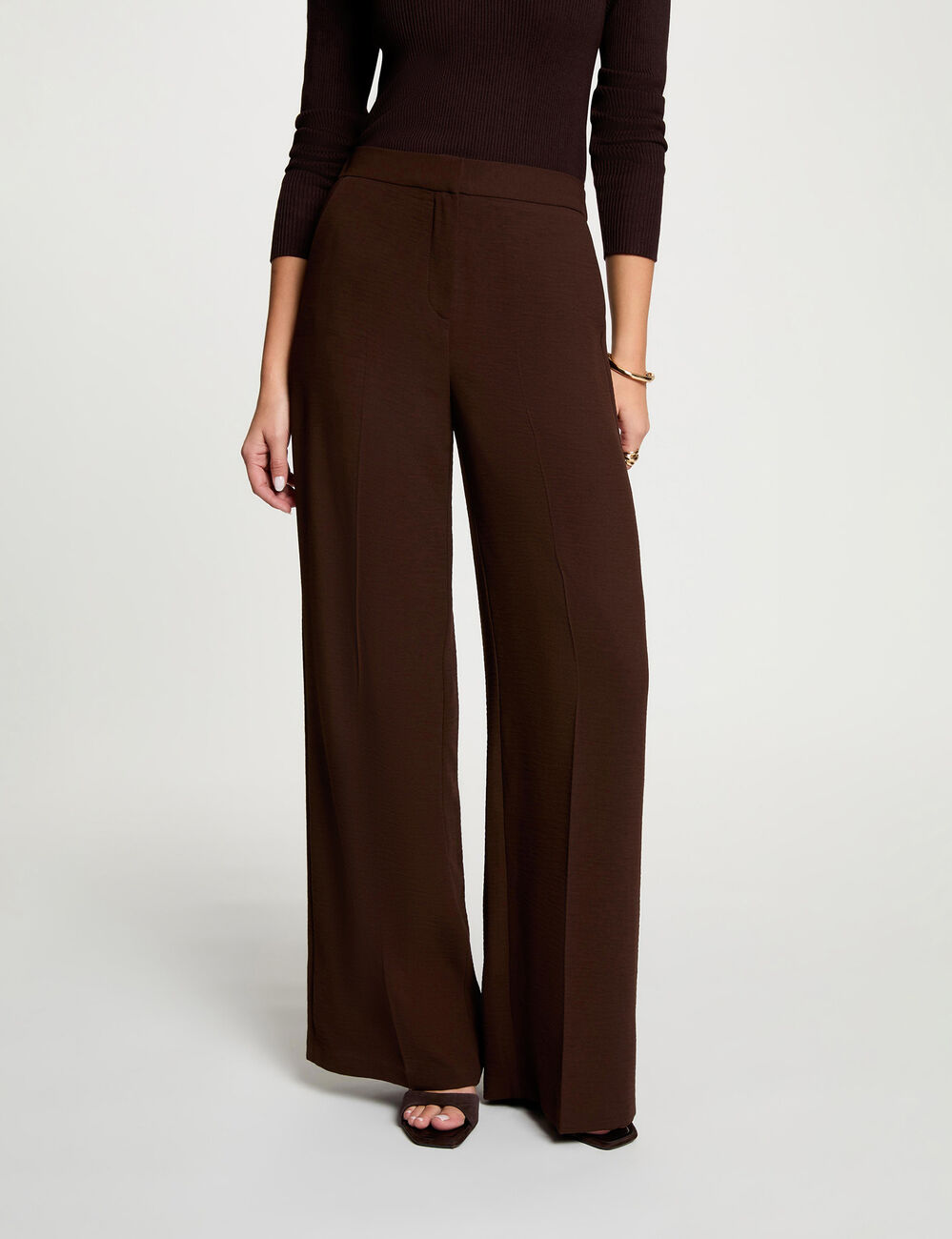 Flowy wide-leg trousers dark brown women